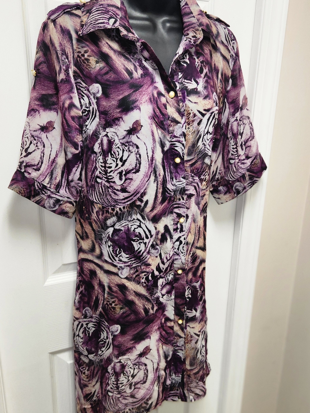 🍉Temptations Purple and Cream Tiger-Pattern Dress